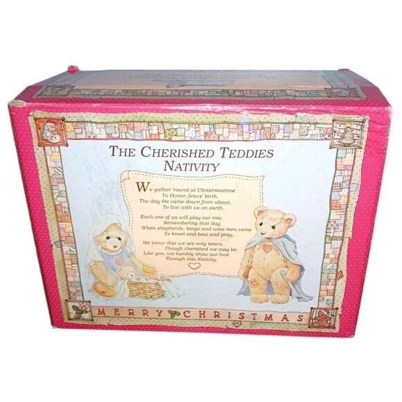 NEW Enesco Cherished Teddies 4 Pc Nativity Set + Wooden Creche Josh Maria & Baby - Picture 7 of 8